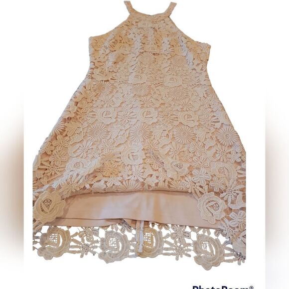 NWOT Lulus Love Poem Blush Pink Lace Crochet Look Mini Dress L - Picture 9 of 16